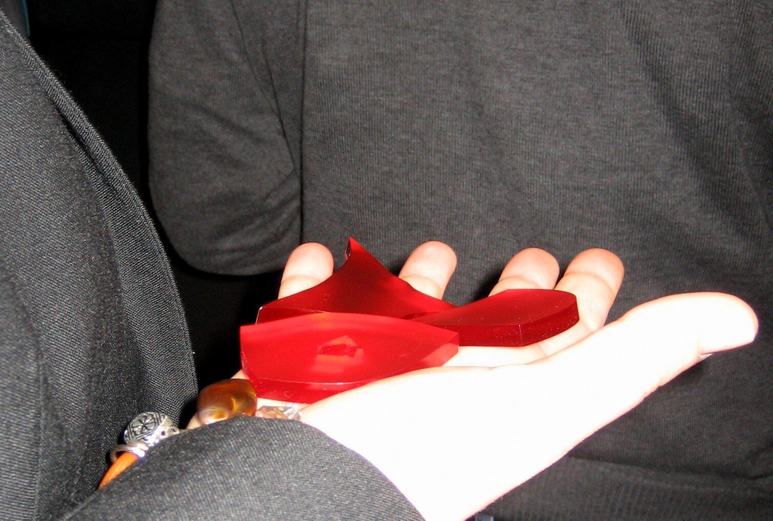 Hand mit den farbigen Formteilen aus dem Lernprojekt Heart Selling