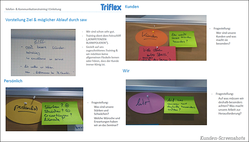 Brainstorming-Charts zum Triflex-Kundenbericht